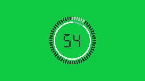 countdown animation. a clock counts down from 60 seconds to zero. chroma key. time video