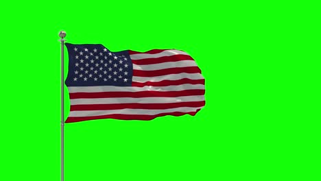 united states 3d illustration of the waving flag on a pole with  chroma key