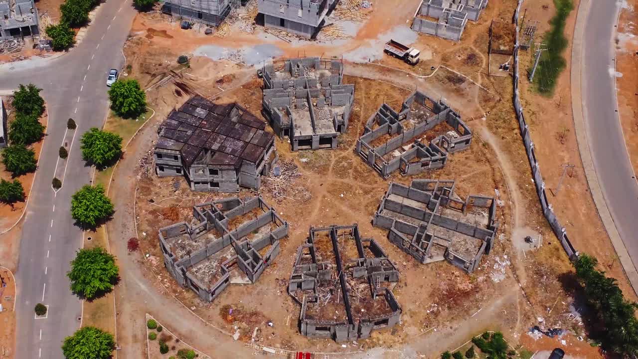 High angle view of apartments being built on a new construction site in Abuja, Nigeria