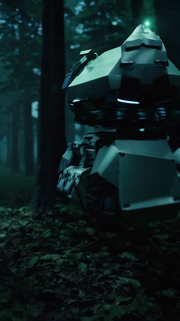 Robot in a Mysterious Forest at Night