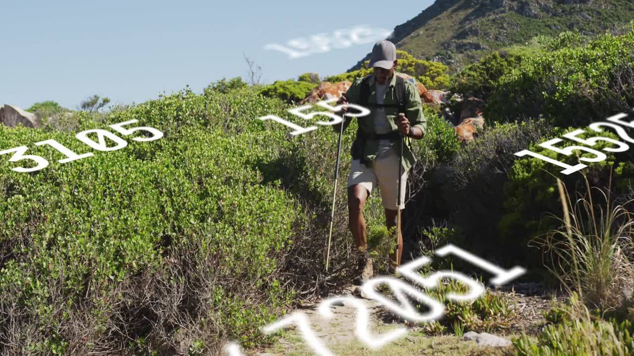 아프리카계 미국인 남성 하이킹에 대한 숫자의 애니메이션