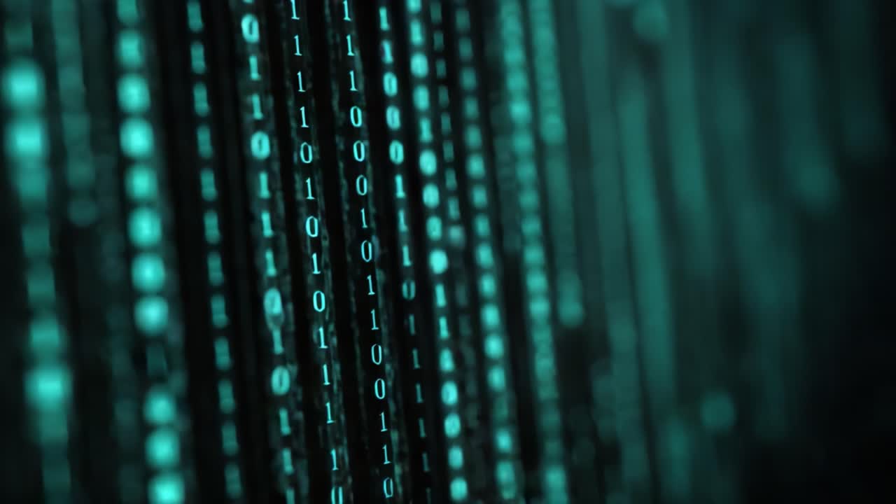 An Engaging Visualization of Digital Data Streams: Exploring the Intricate Patterns of Binary Code in a Futuristic, Neon-Infused Environment