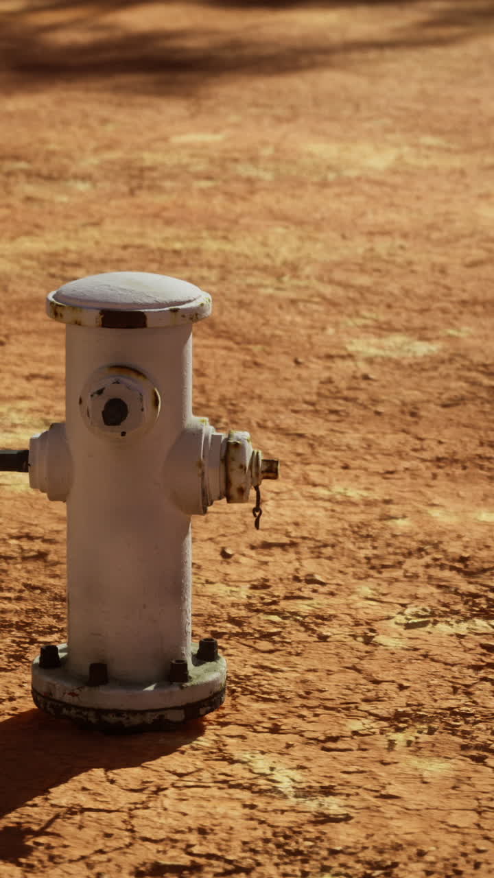 Idrante solitario su terra screpolata sotto il caldo sole di un paesaggio arido