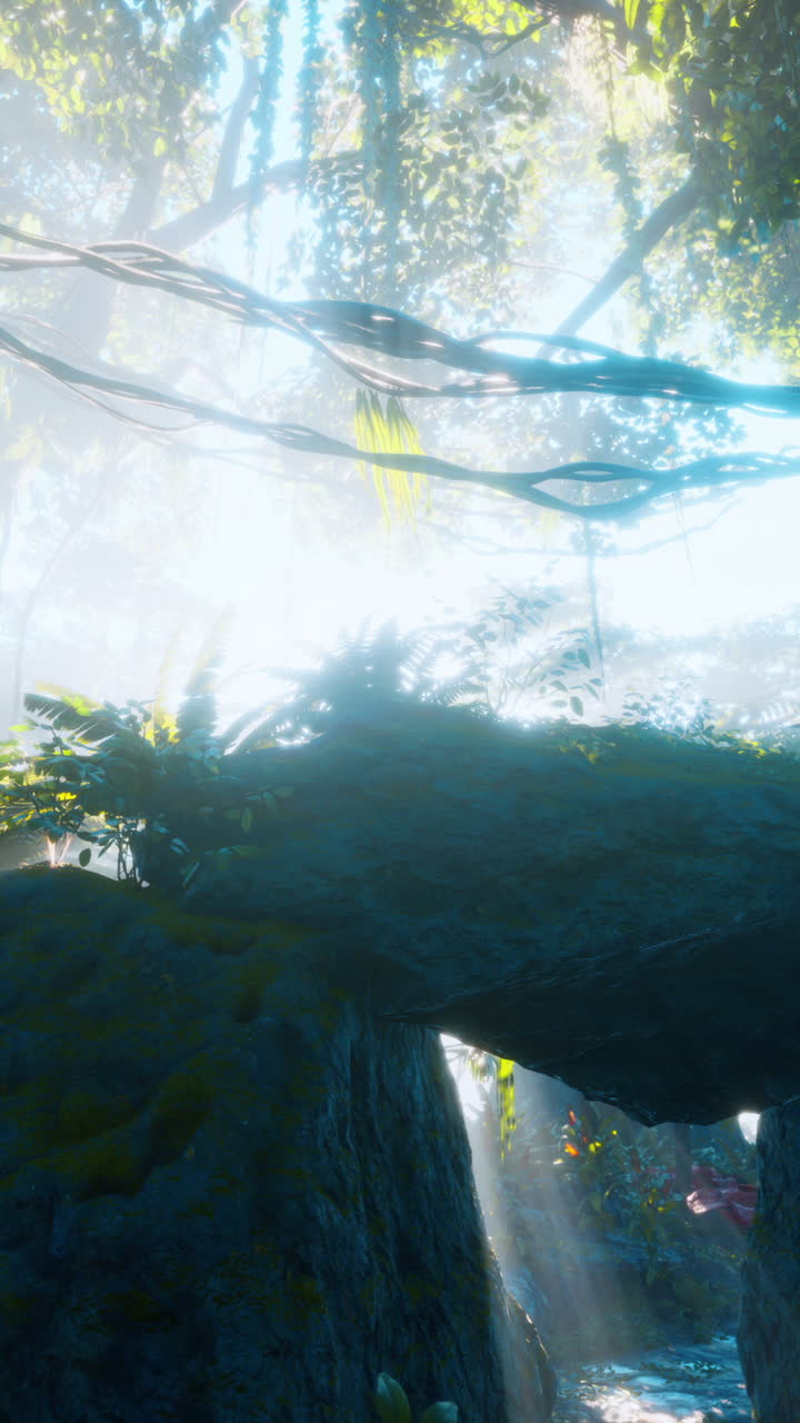 los rayos de sol brillando a través de la exuberante selva tropical