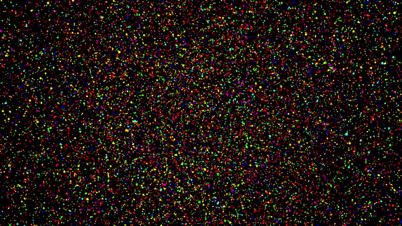 Animazione 4K di esplosione circolare di polvere o pulviscolo multicolore arcobaleno dal centro su un bellissimo sfondo nero. Sfondo che svanisce completamente. Sfondo animato e grafica in movimento