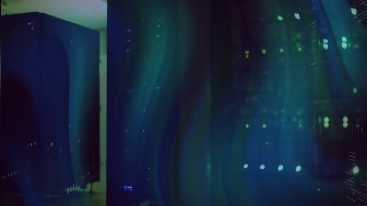 Animation of data processing and shapes over server room