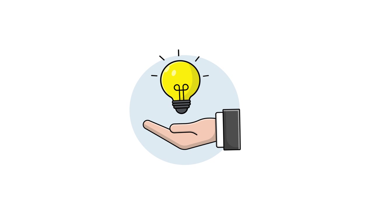 Animated Hand Holding a Glowing Lightbulb Idea