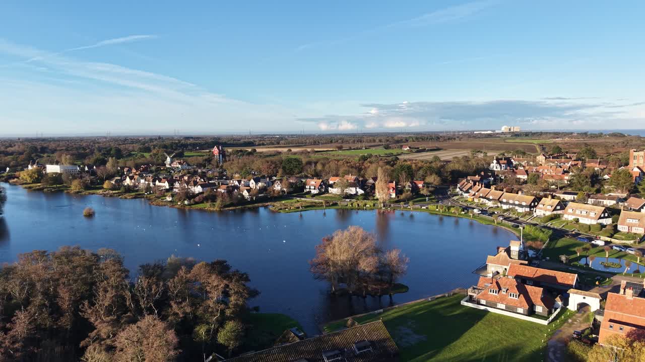 Thorpeness village the Mere Suffolk golden hour aerial