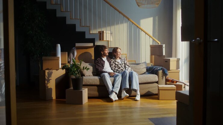Couple Relaxing in New Home During Move