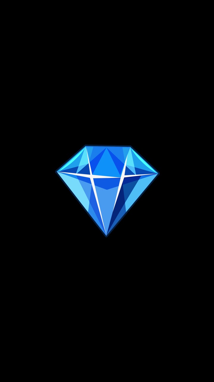 A blue geometric diamond rotates, shatters into fragments, and then reassembles against black, white, and green backgrounds in a seamless vertical animation