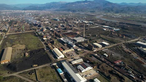 factory industrial zone, steel processing factory warehouses near city of elbasan, albania