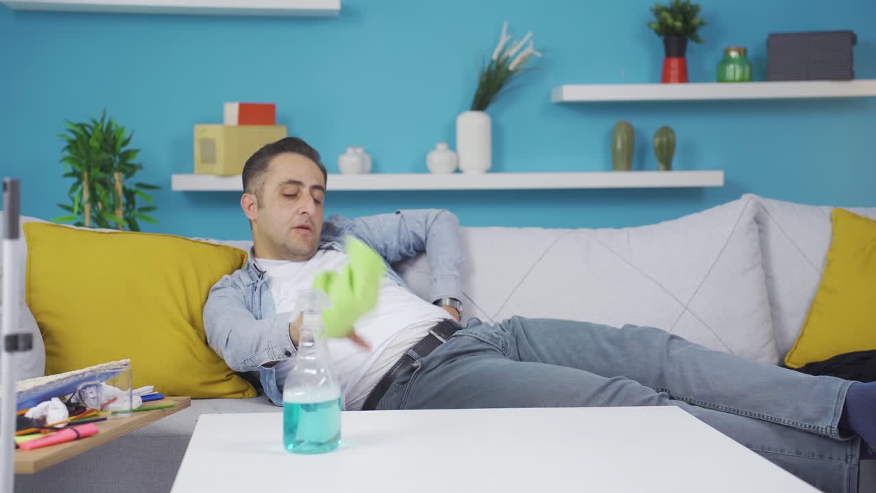 Man with fatigue after cleaning.