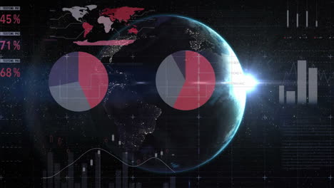 animation of statistics and data processing over globe