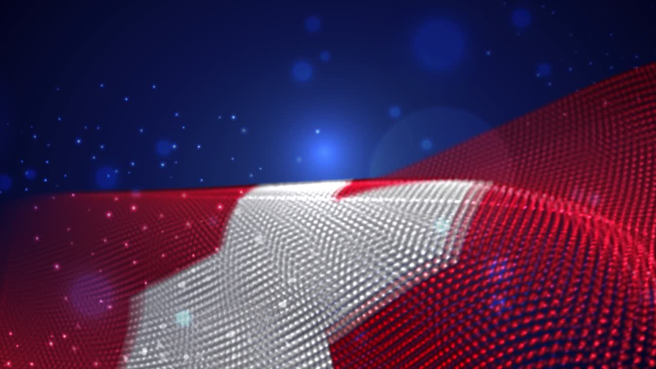 스위스 발이 파란색 바탕에 밝은 불꽃과 모션 루프로 흔들리고 있습니다.