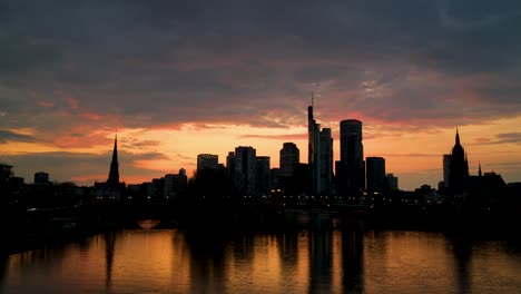 skyline of frankfurt during sunset in a calm timelapse cityscape shot