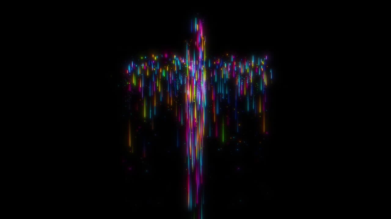 abstracto multicolor resplandor de luz rayas de partículas bucle de la santa cruz sobre el fondo negro.