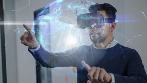 video compuesto digital de un hombre usando auriculares de realidad virtual 4k