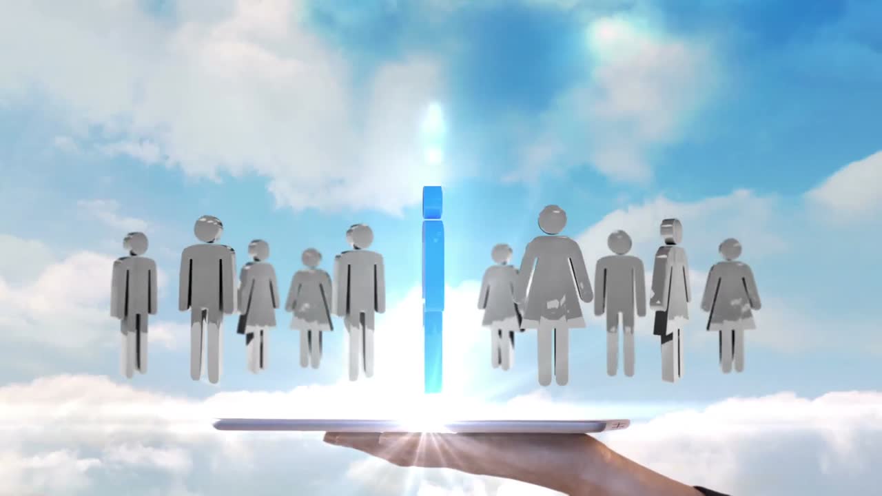 태블릿을 사용하여 홀로그램을 보는 사업가