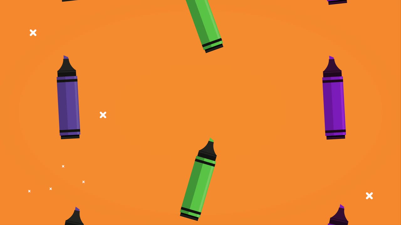 animación de regreso a la escuela con colores, lápices de colores y patrones.