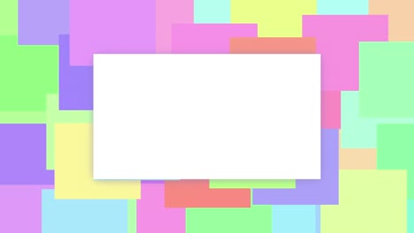 colourful squares background, stop motion animation with blank white box and copy space