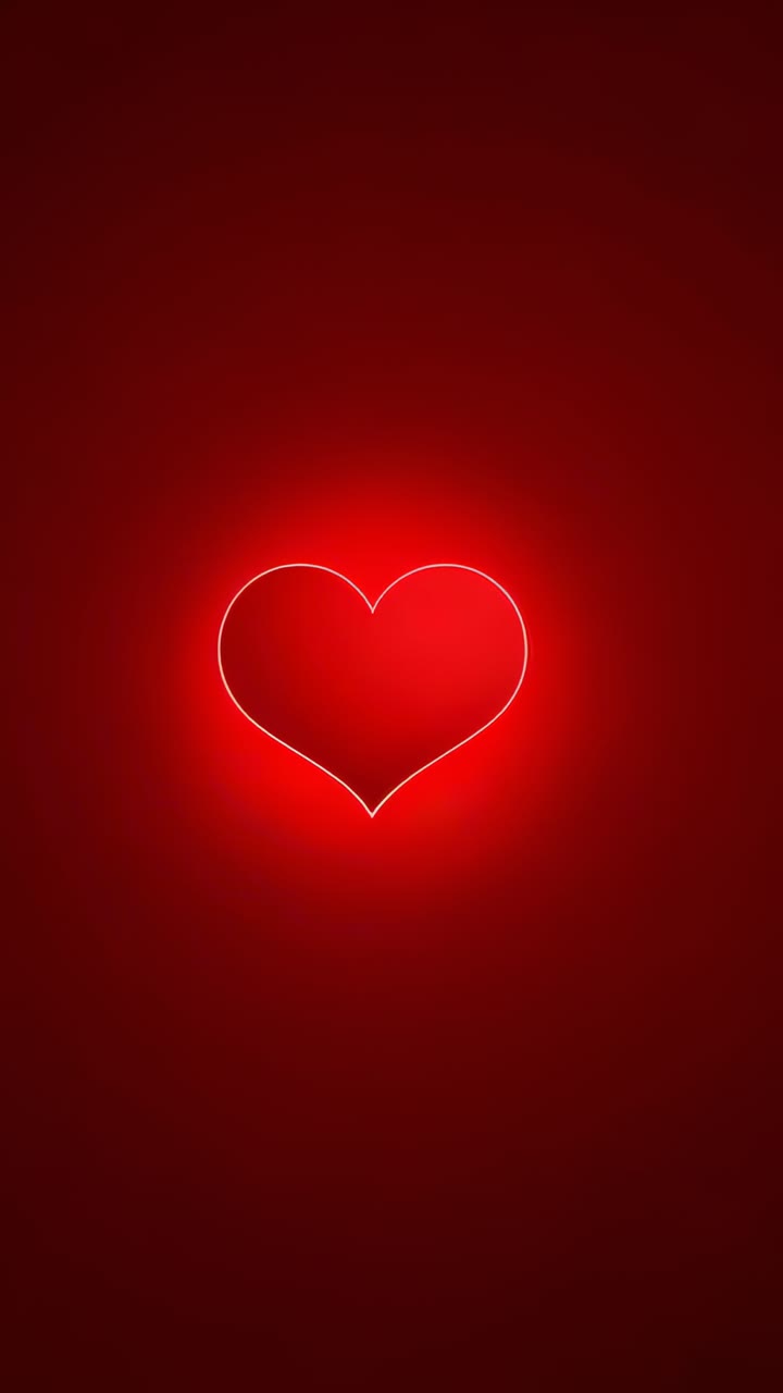 Video verticale: Sfondo animato a ciclo continuo con cuore al neon pulsante su sfondo rosso scuro con bordo bianco e bagliore rosso