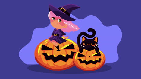 feliz animación de halloween con la bruja