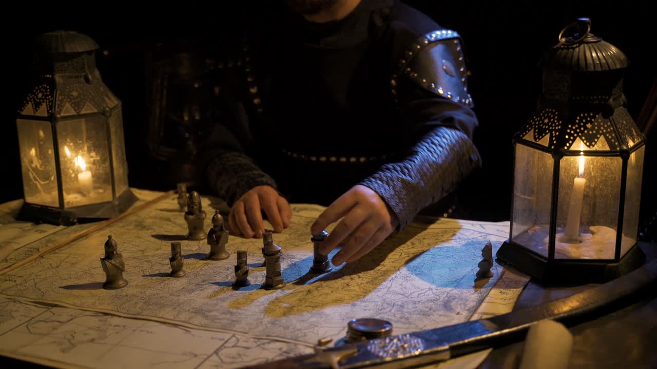 고대 몽골의 사령관이 전투 계획을 세우고 있었습니다.