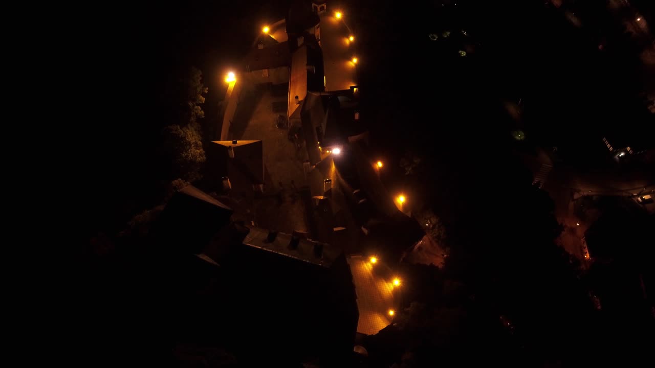 Aerial View of a Castle at Night