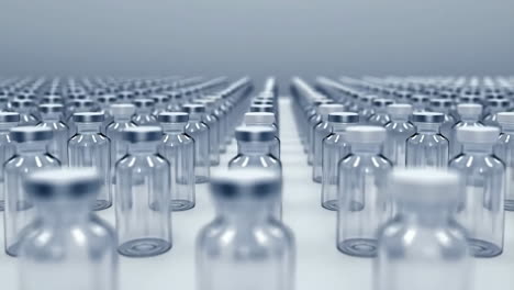 rows of empty glass medical vials