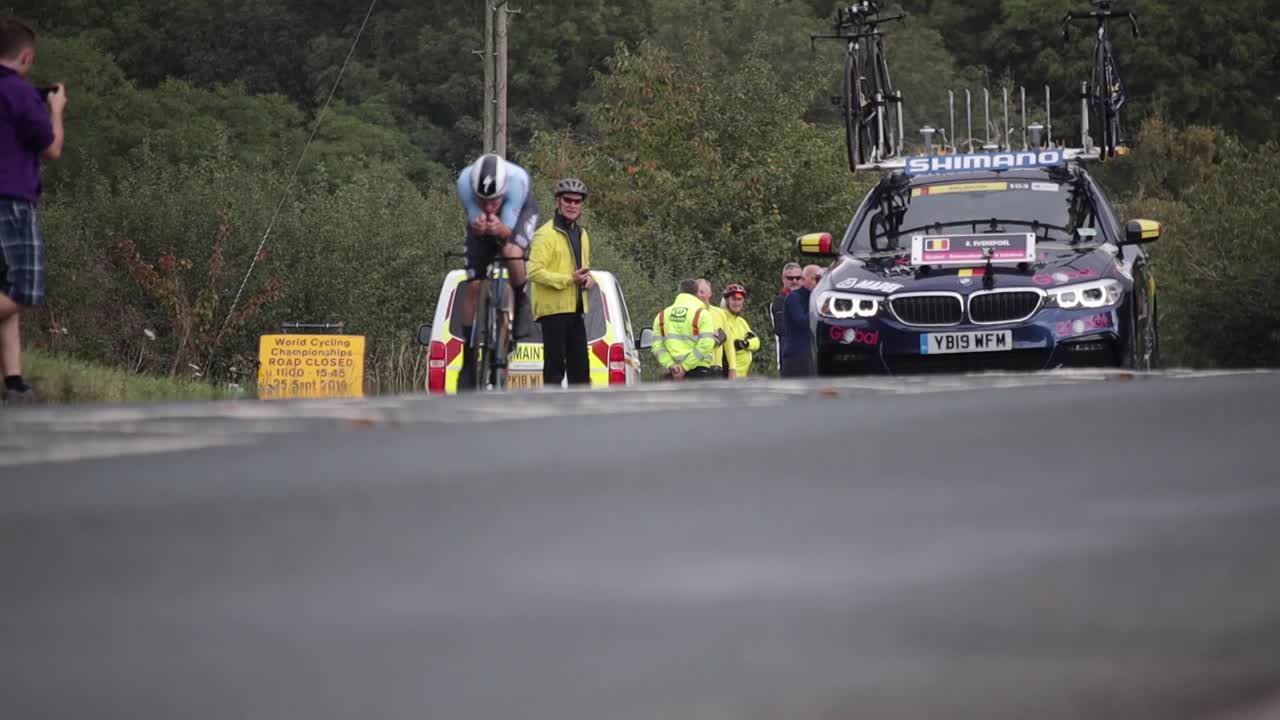 Northallerton, Yorkshire, UK, 25th September 2019 - UCI Men's Elite Individual Time Trial, Road World Championships - Riders on the road 3km from the start