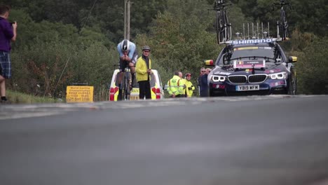 northallerton, yorkshire, uk, 25th september 2019 - uci men's elite individual time trial, road world championships - riders on the road 3km from the start