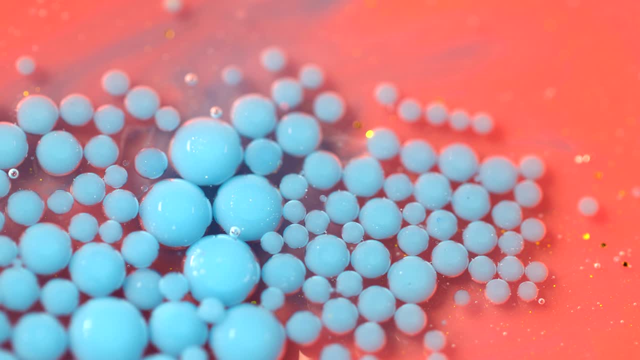 밝은 컬러 거품, 느린 모션 오일 잉크, 다채로운 혼란스러운 모션 거품의 구조, 밝은 콜라 거품, 분홍색과 파란색 버블 맛 배경, 움직이는 색의 방울, 팝 버블