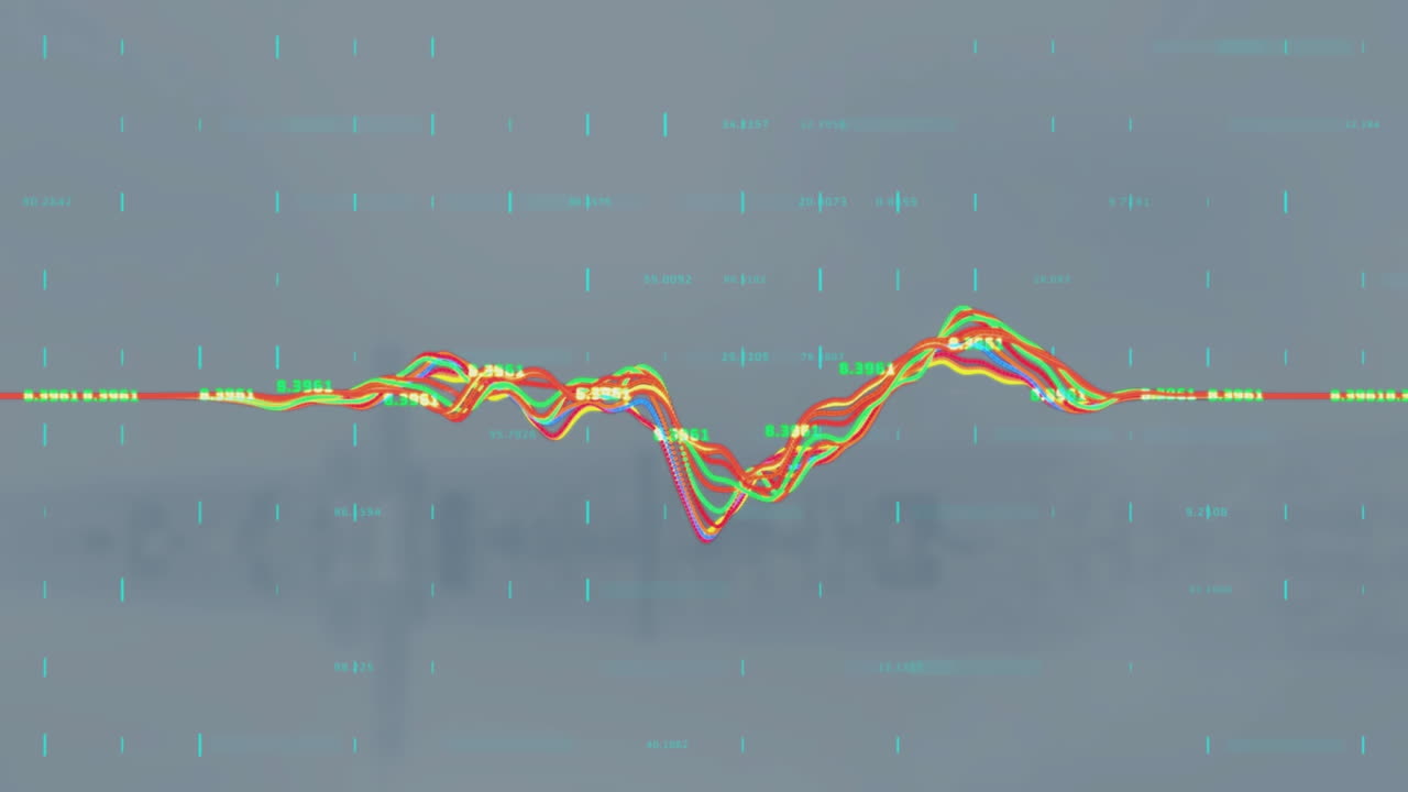 도시 풍경 위의 데이터 처리 애니메이션