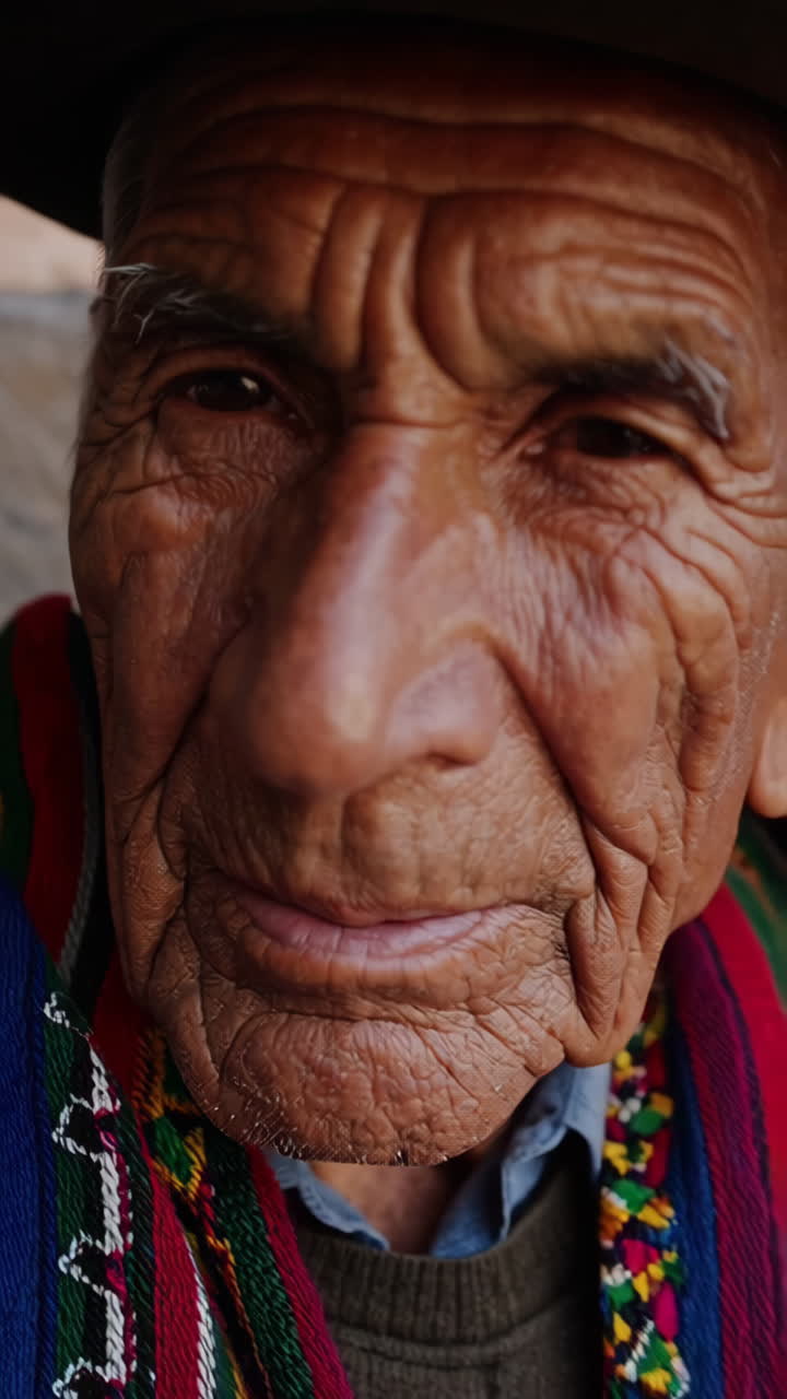 Portrait of an Elderly Man in Traditional Andean Clothing