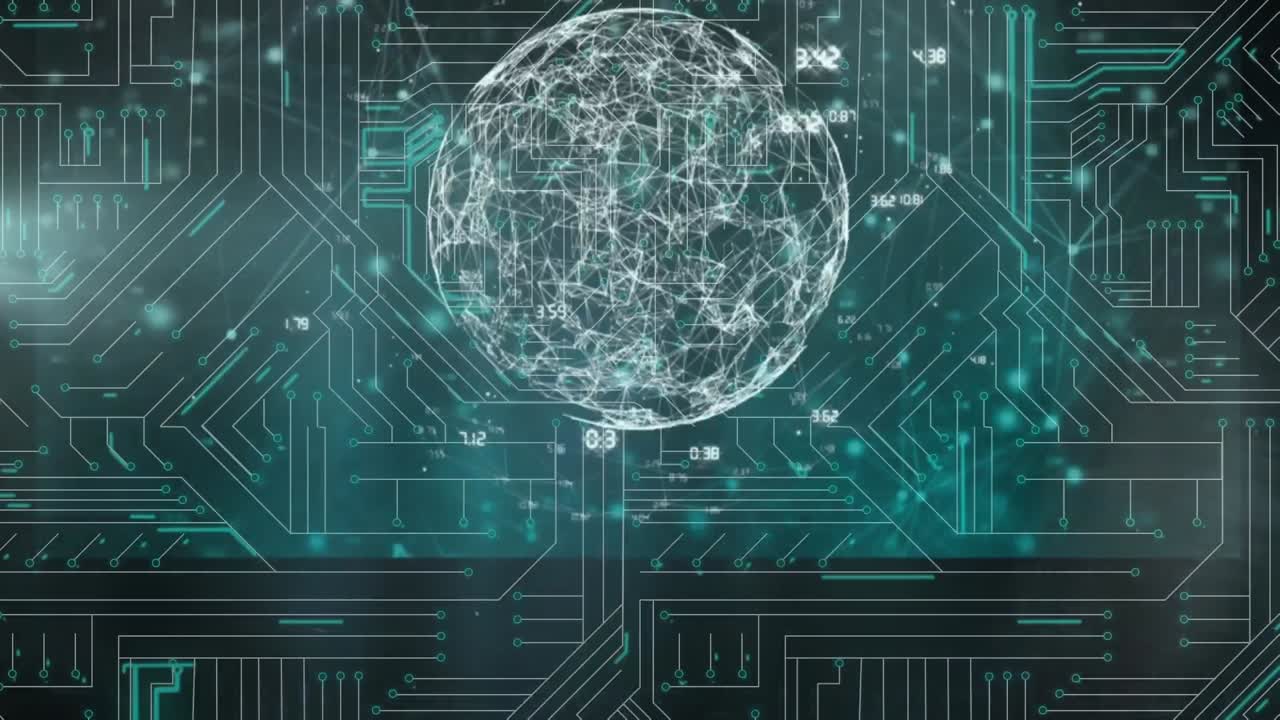 animación del procesamiento de datos informáticos y la codificación binaria sobre una placa de circuitos informáticos en segundo plano