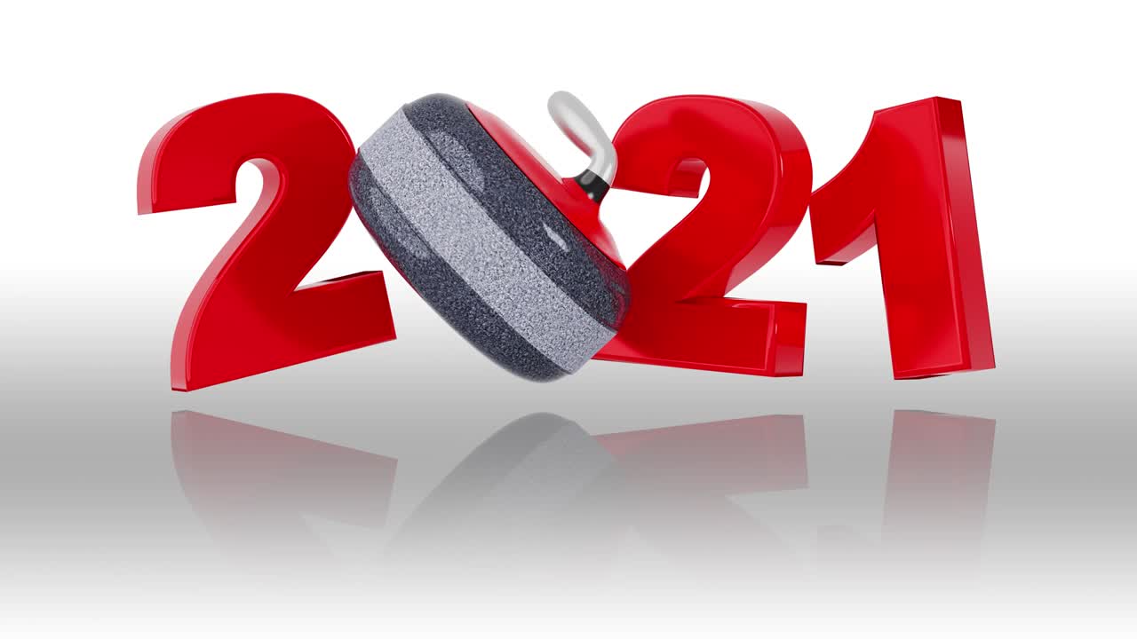 diseño de piedra de curling 2021 en rotación infinita en blanco