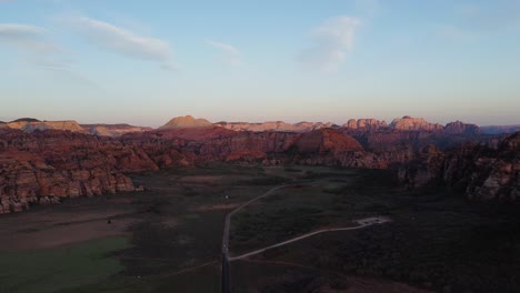 Aerial-landscape-view-over-snow-canyon-state-park,-utah