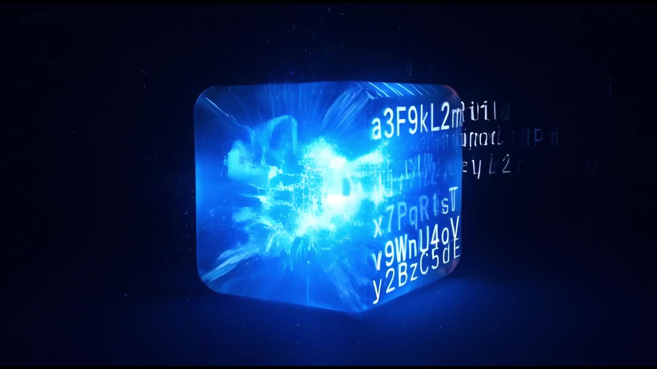 Abstract Blue Cube Processing and Transmitting Encrypted Digital Data