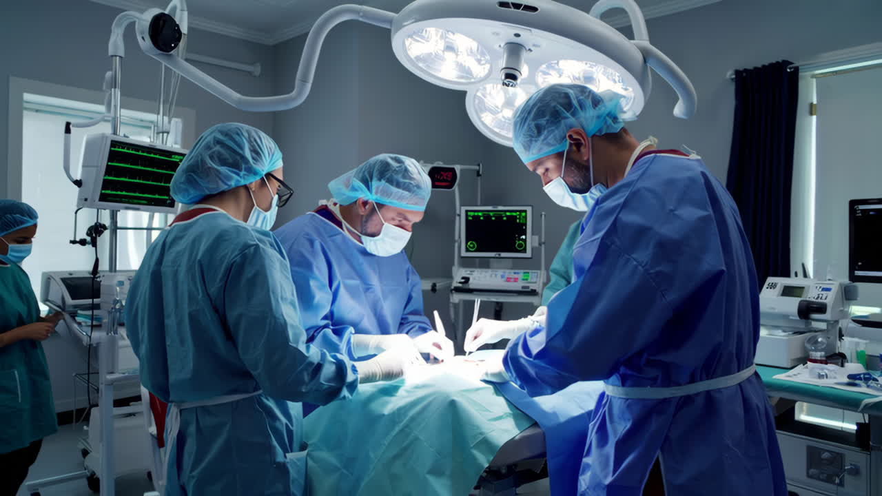 cirujanos que realizan una cirugía en una sala de operaciones