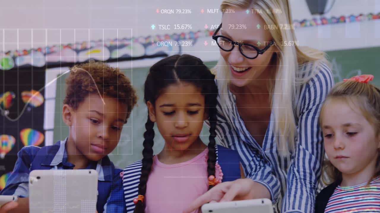 Animation of mathematical equations over school children using laptop in classroom