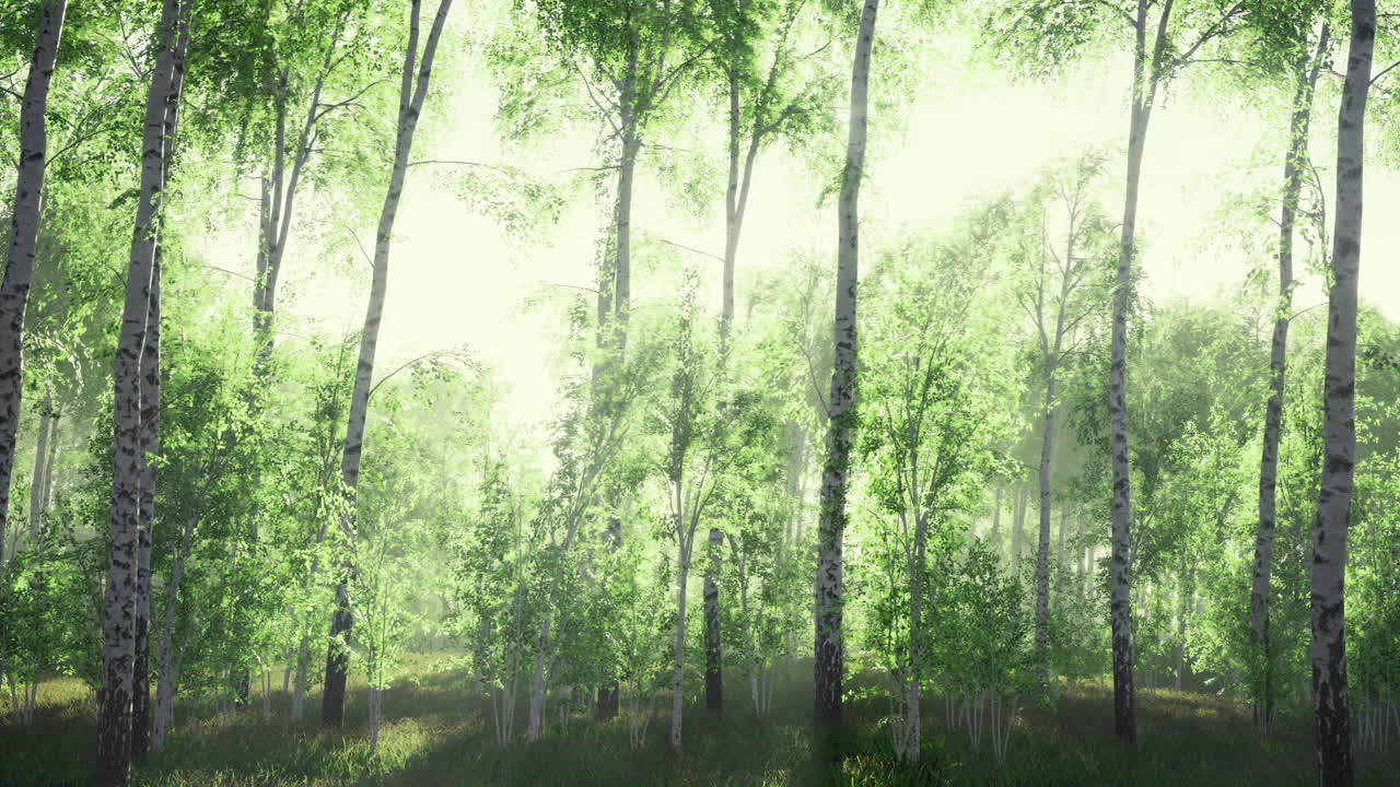Sunlight filters through lush trees creating a serene forest atmosphere