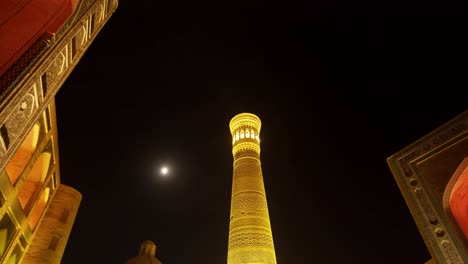 bukhara old city night time minaret poi kalyan uzbekistan silk road, night time lights and moon 5