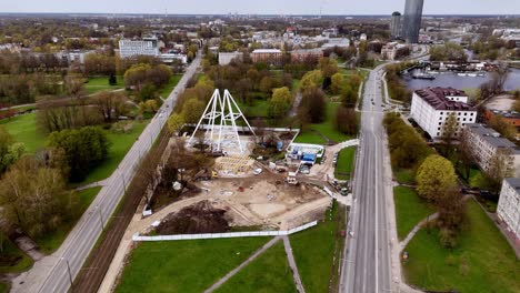 drone fly latvia's capital, riga streets cityscape, victory park, daugava river