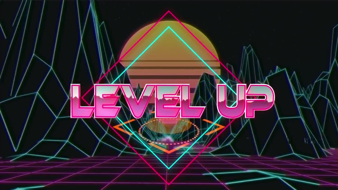 디지털 추상 공간에서 레벨을 올리는 애니메이션