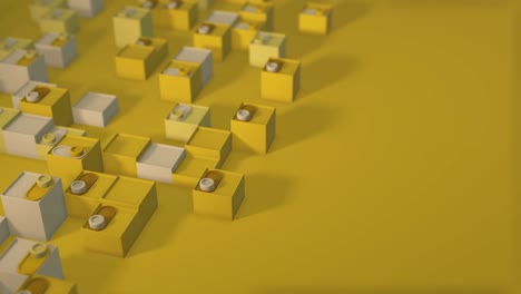 3d rendering of looped animation with geometric shapes. endless animation. a satisfying calm video with a change in shape. sliders switches on. sunny yellow color. depth of field. blurriness