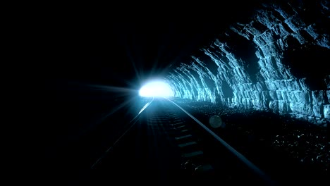 moviéndose a través de un túnel ferroviario hacia la luz, animación en bucle 3d