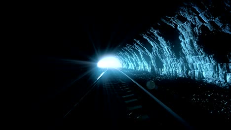 moving through a railway tunnel towards the light, 3d looping animation