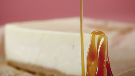 caramel-drizzled cheesecake slice