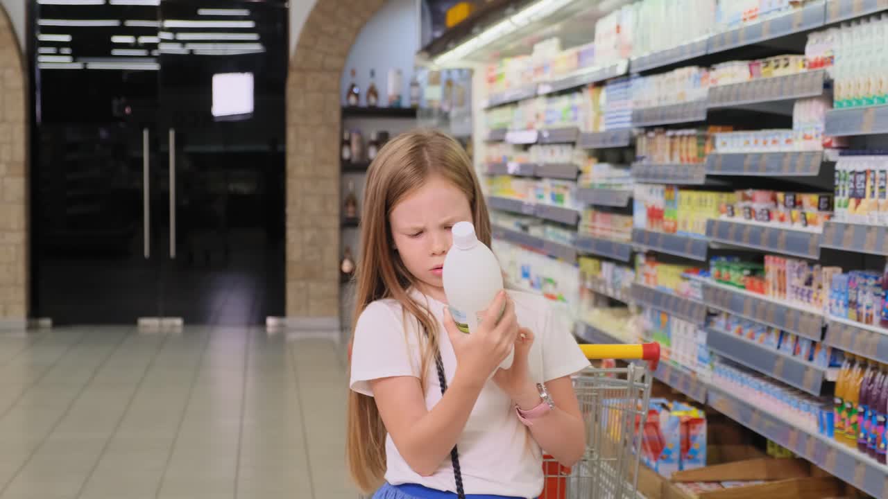 Girl Shopping for Dairy in Supermarket