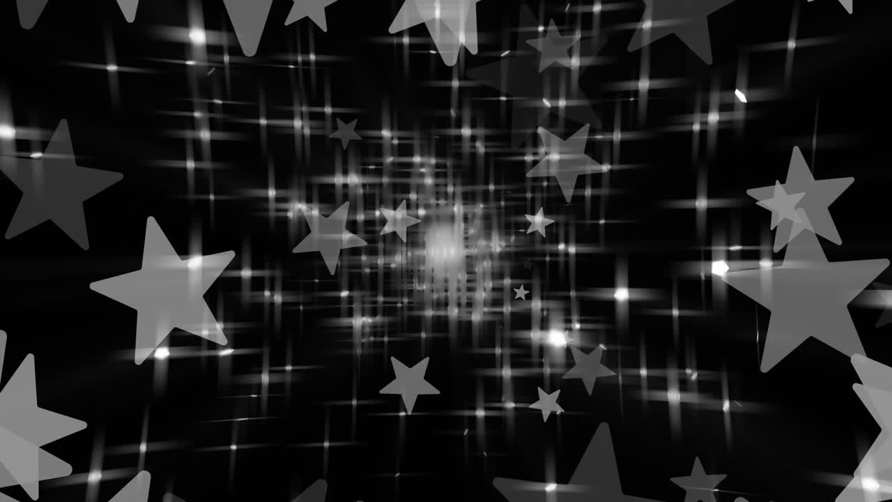 animación de estrellas y luces brillantes sobre un fondo negro